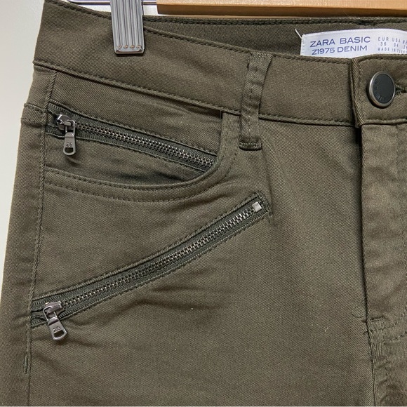 Women's Stretchy Denim Pants - Olive Green - US 4 - Business Casual - ZARA - Picture 4 of 9